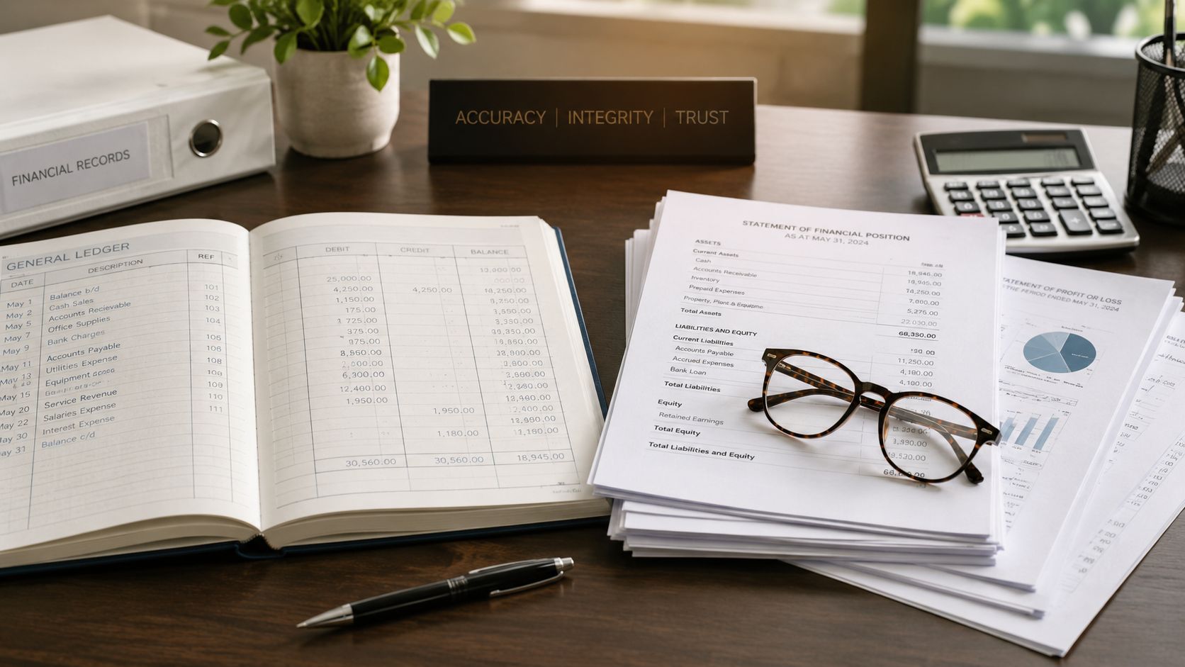 A Company Director looking through financial records
