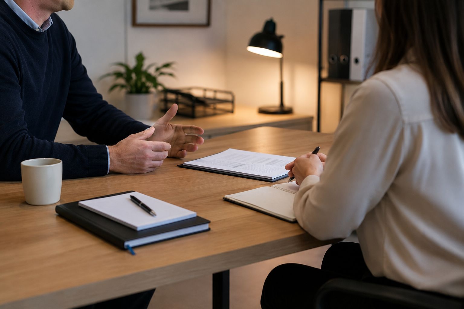 A Director speaking with a member of staff in an office