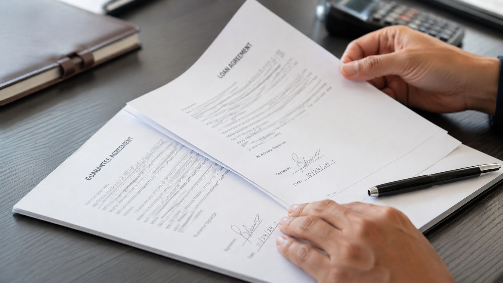 A Company Director reviewing financial paperwork at a desk