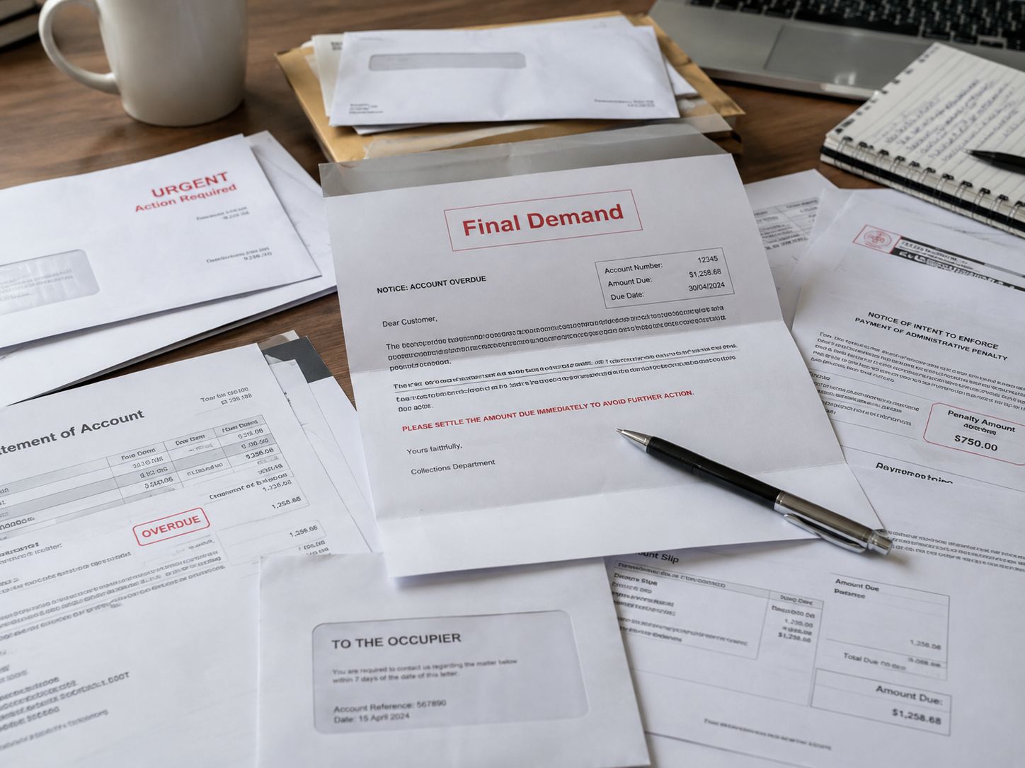 A Director looking at demand letters spread across a desk